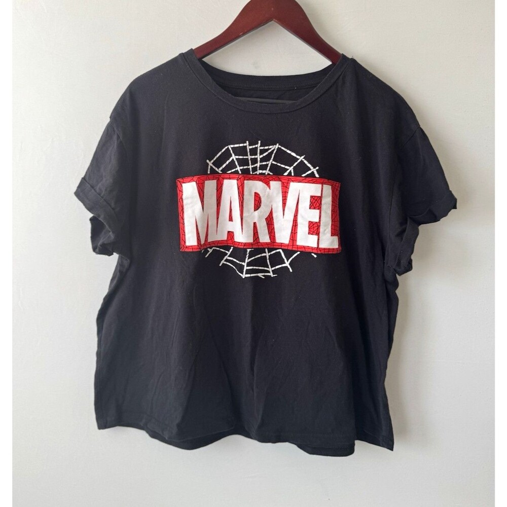 Marvel Spider-Man Graphic Print T-Shirt Men’s 2XL Black Crew Neck Cotton Tee